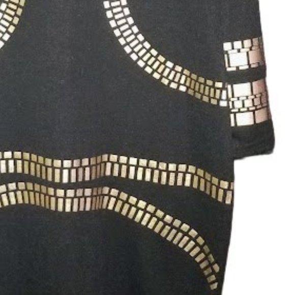 Black Midi Dress with Gold Decorative Design | Size XL | Stretch Fabric - Picture 10 of 15